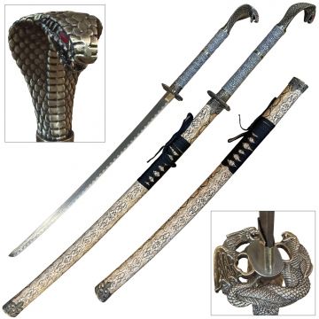 Snake Eye Tactical King Cobra Handle Katana Sword with Snakeskin Print Scabbard JS-603