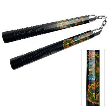12.5" Green Dragon Black Wood Nunchakus NC-17