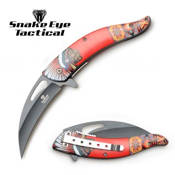 Snake Eye Tactical Spring Assist Native American Printed Handle Knife SE-1348D1