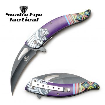 Snake Eye Tactical Spring Assist Native American Printed Handle Knife SE-1348D2