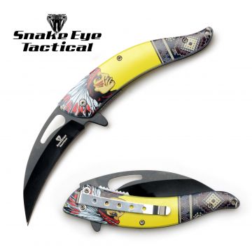 Snake Eye Tactical Spring Assist Native American Printed Handle Knife SE-1348D3