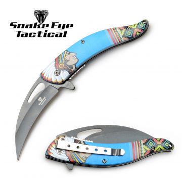 Snake Eye Tactical Spring Assist Native American Printed Handle Knife SE-1348D4