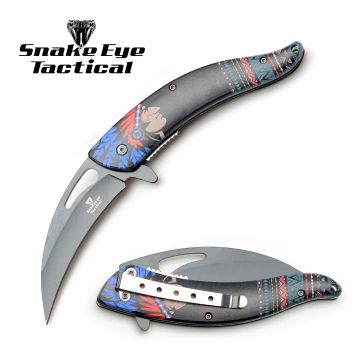 Snake Eye Tactical Spring Assist Native American Printed Handle Knife SE-1348D5