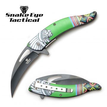 Snake Eye Tactical Spring Assist Native American Printed Handle Knife SE-1348D6