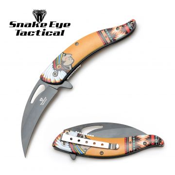 Snake Eye Tactical Spring Assist Native American Printed Handle Knife SE-1348D7