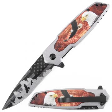 Snake Eye Tactical " Eagle & American Flag Design" Spring Assist Knife - SE-5391-1