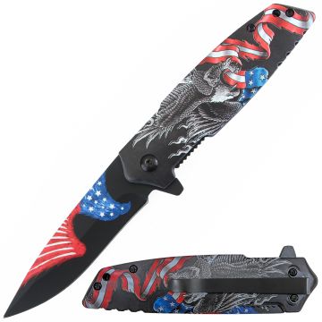 Snake Eye Tactical " Bald Eagle & American Flag Design " Spring Assist Knife - SE-5391-6