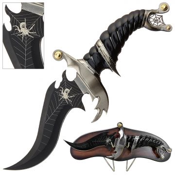 Snake Eye Fantasy Spider & Web Curved Dagger with Display Stand SE-6225