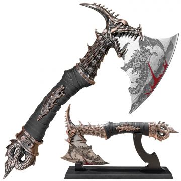 Snake Eye Tactical Fantasy Bronze Dragon Battle Axe with Etched Blade & Display Stand SE-6255BR