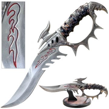 Snake Eye Fantasy Flame-Grooved D-Guard Trench Dagger with Display Stand SE-7225