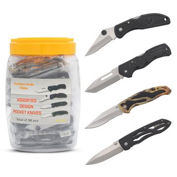 36 Pcs Mixed Folding Knives In a Jar