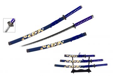 Snake Eye Tactical 3-Piece Samurai Sword Set With Wood Display Stand SW-8001BL4