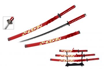 Snake Eye Tactical 3-Piece Samurai Sword Set With Wood Display Stand SW-8001RD4