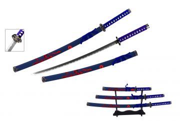 Snake Eye Tactical 3-Piece Samurai Sword Set With Wood Display Stand SW-8002BL4