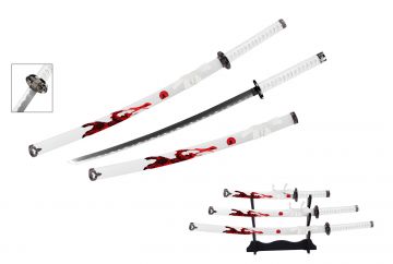 Snake Eye Tactical 3-Piece Samurai Sword Set With Wood Display Stand SW-8002WH4