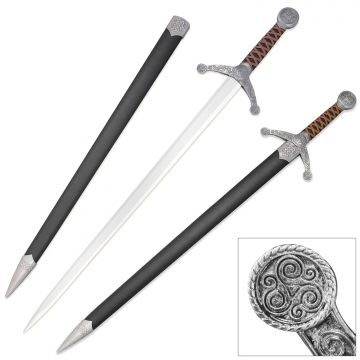 Medieval Warrior Celtic Claymore Longsword with Brown Leather Wrap & Scabbard SW-919
