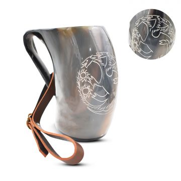 Medieval Warrior Horn Viking Drinking Mug W/ Leather Strap TC-0566