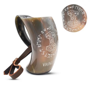 Medieval Warrior Horn Viking Drinking Mug W/ Leather Strap TC0567