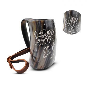Medieval Warrior Horn Viking Drinking Mug W/ Leather Strap TC0569