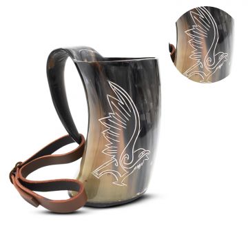 Medieval Warrior Horn Viking Drinking Mug W/ Leather Strap TC-0575