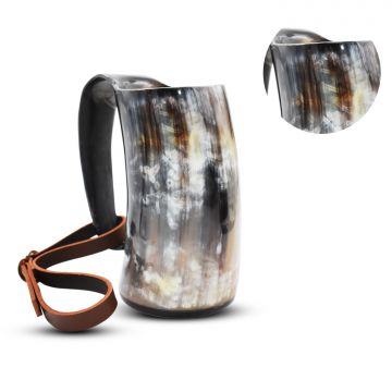 Medieval Warrior Horn Viking Drinking Mug W/ Leather Strap TC0577