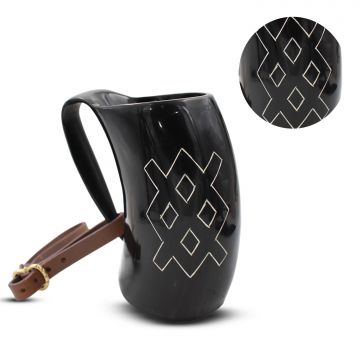 Medieval Warrior Horn Viking Drinking Mug W/ Leather Strap TC-0579