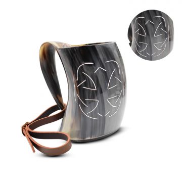 Medieval Warrior Horn Viking Drinking Mug W/ Leather Strap TC-0580