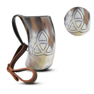 Medieval Warrior Horn Viking Drinking Mug W/ Leather Strap TC0581