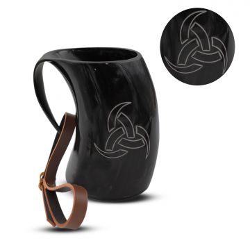 Medieval Warrior Horn Viking Drinking Mug W/ Leather Strap TC0583