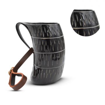 Medieval Warrior Horn Viking Drinking Mug W/ Leather Strap TC0630