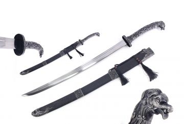 Ten Ryu Handmade Silver Dragon Head Samurai Sword with Scabbard TR-9015GY