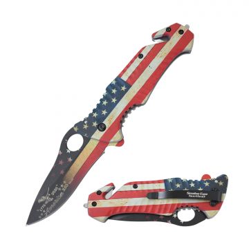 Snake Eye Tactical - 250th Anniversary Worn USA Flag Rescue Spring Assist Knife - SE-564USA-250
