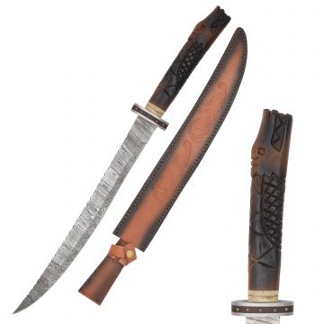 Medieval Warrior Handmade Damascus Short Sword With Leather Sheath DM-5044