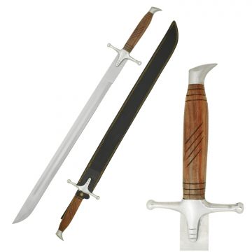 Medieval Warrior 39.5" Wood-Grip Scimitar with Silver Crossguard and Leather Sheath