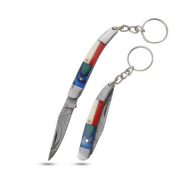 Wild Turkey Handmade Damascus Folding Knife Keychain DM-516TX