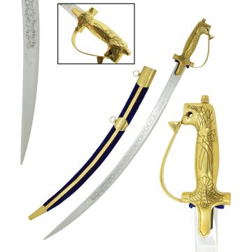 Medieval Warrior Indian Ornamental Talwar Sabre with Brass Lion Hilt & Blue Velvet Scabbard SD-102AB
