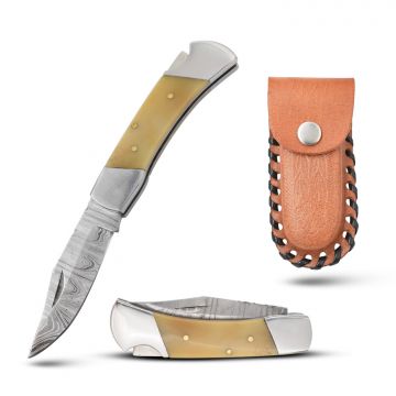 Wild Turkey Handmade Custom Damascus Manual Folding Knife DM-38-4B