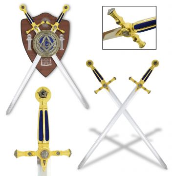 Medieval Warrior Mason Twin Sword Set With Wall Plaque HK-22974
