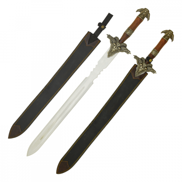 Medieval Warrior The Horned Beast Fantasy Sword — Ornate Ram Head Guard & Leather Scabbard