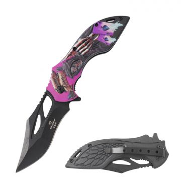 Snake Eye Tactical Spring Assisted Folding Knife Grim Reaper & Ace of Spades Design SE-0142BK