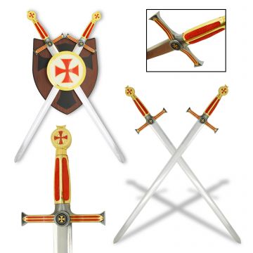 Medieval Warrior Crusader Twin Sword Set With Wall Plaque HK-22975