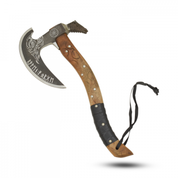 Medieval Warrior Engraved Etched Norse Runes Axe Horse Head Poll With Leather Wrapped Grip