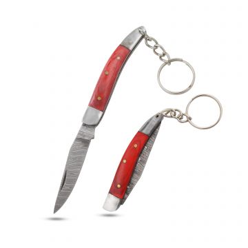 Wild Turkey Handmade Damascus Folding Knife Keychain DM-516RD