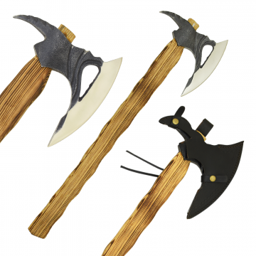 Medieval Warrior Artisan Hand-Forged Style Viking Tomahawk — Flame-Seared Hardwood Axe