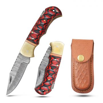 Wild Turkey Handmade 6.5" Damascus Folding Knife – Wood & Gold Bolster DM-OR-558R