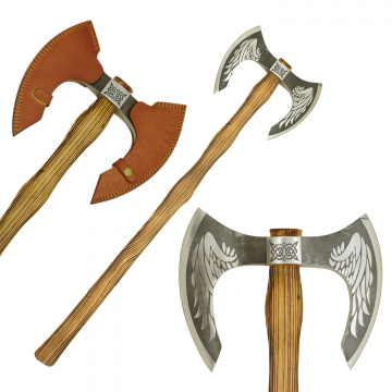 Medieval Warrior Valkyrie Guardian Double-Bit Viking Axe Flame-Seared Handle