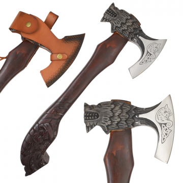 Medieval Warrior Dragon-Headed Viking Bearded Axe | Hand-Carved Wood Handle OR-737