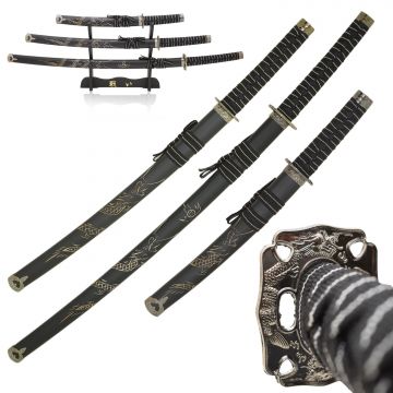 Dragon Design 3-Piece Japanese Samurai Katana Sword Set SE-58-D4