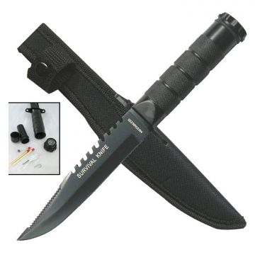 Survivor Fixed Blade Survival Knife with Nylon Case HK-690BK
