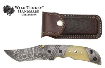 Wild Turkey Handmade Damascus Blade Folding Knife 4.5"